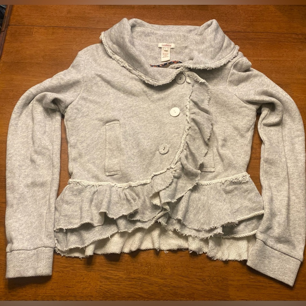 Sundance Light Gray Ruffle Knit jacket/Sweater - Picture 5 of 7